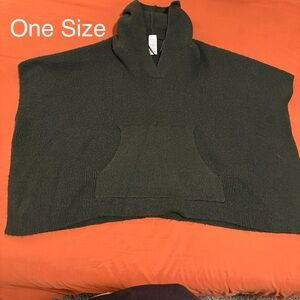 Dark Green Knit Poncho with Hood